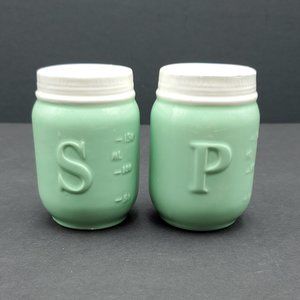 Mason Jar Shaped Mint Green Salt and Pepper Shakers